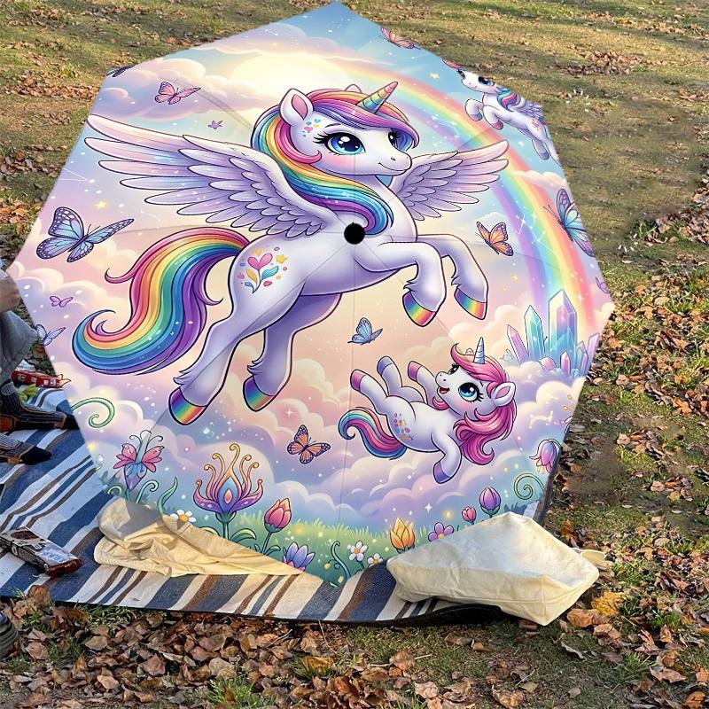 1PC Unicorn Rainbow Umbrella-8-Rib Reinforced, Automatic Open, Lightweight & Durable, Fashion Accessory for Outdoor, J0406