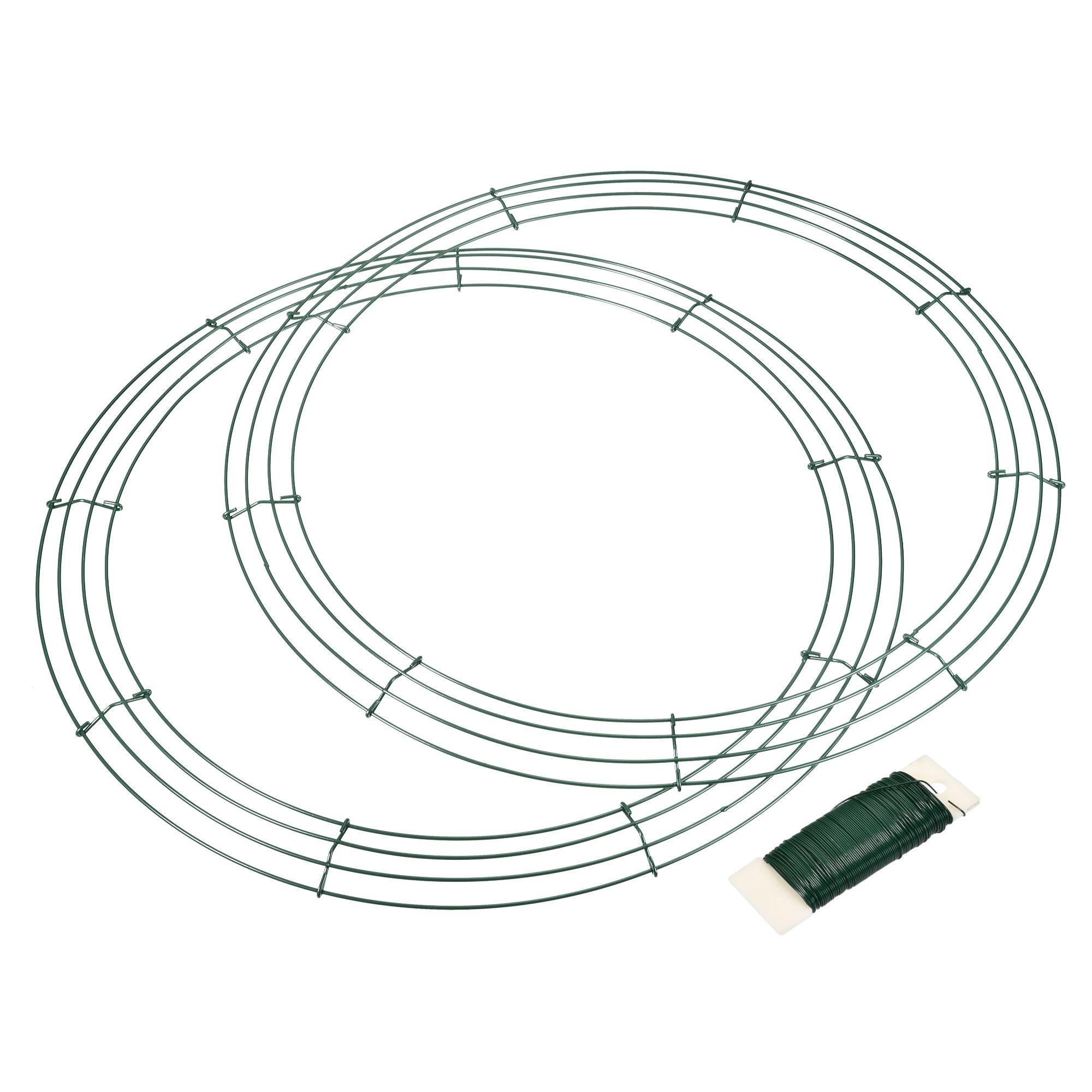 

18-дюймовый металлический проволочный каркас для венка, 2 штуки, с 1 рулоном гибкой флористической проволоки для рождественских цветочных композиций, зеленый зелёный