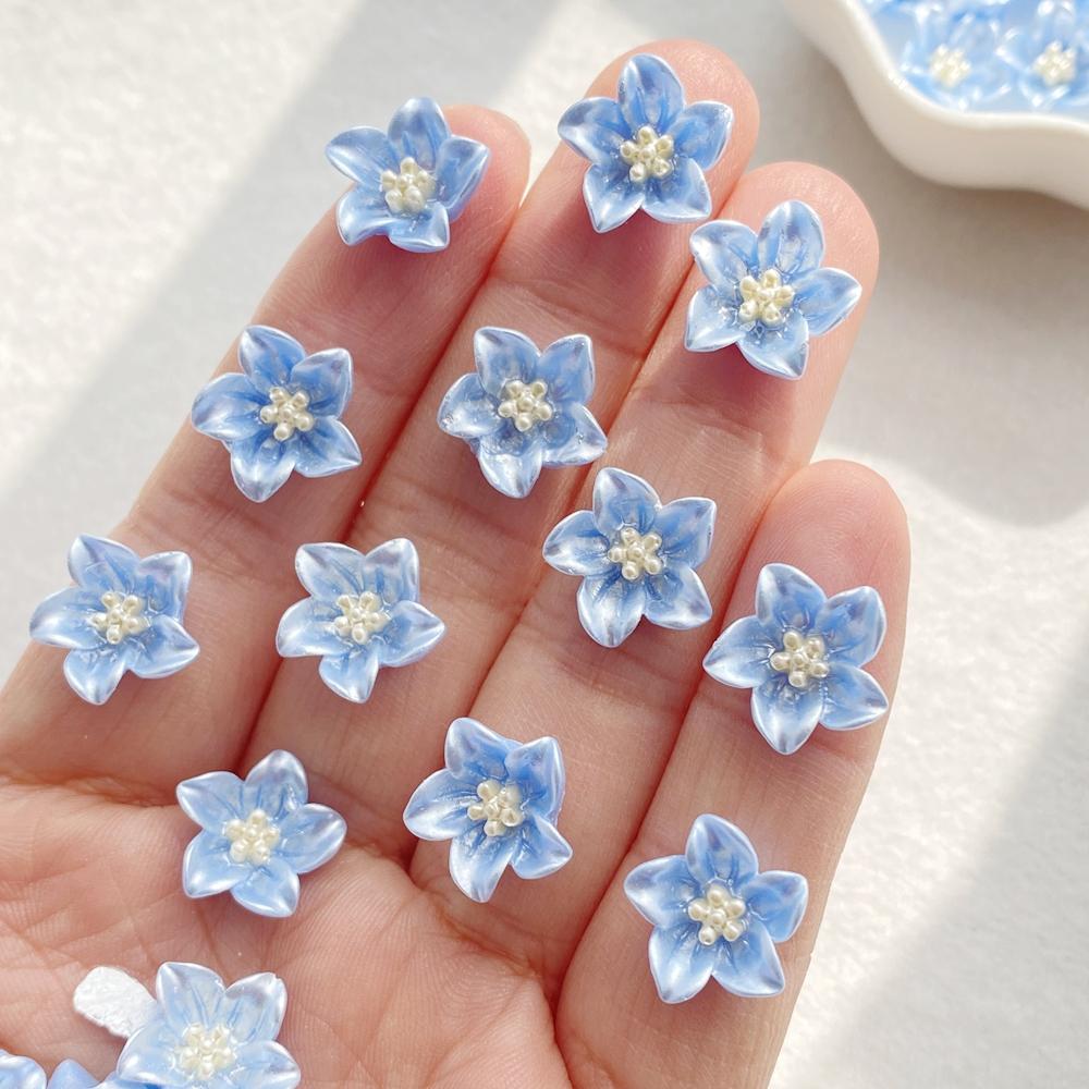 50pcs Resin Mini Colorful Lily Flowers Nail Art Flat Back Rhinestone Bead Scrapbook DIY Manicures Applique Accessories Crafts