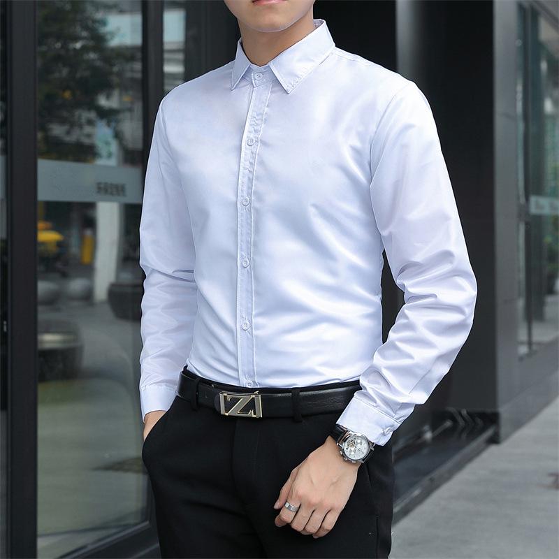 Men's 2025 Slim Fit Formal Long-Sleeved Shirt - Trendy Casual Solid Color Professional Attire