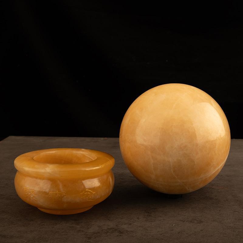 Polished Natural Yellow Topaz Crystal Ball for Feng Shui Wealth Enhancement and Kitchen Northwest Corner Decor