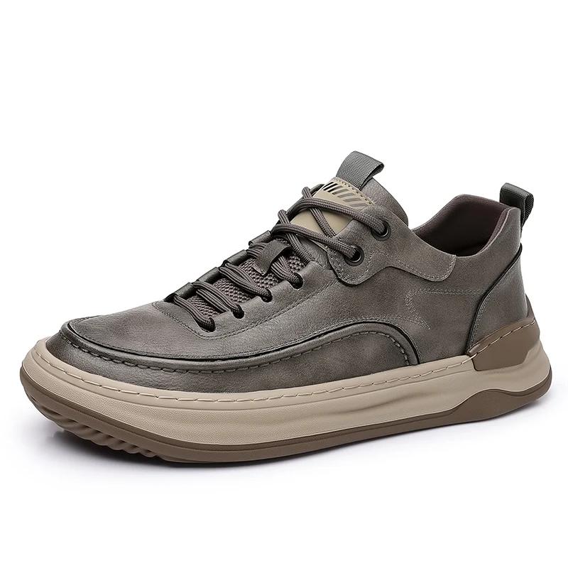 Fashion Sport Shoes Genuine Leather Men's Shoes  Brand Casual Shoes Lace up Mens Sneakers Italian Breathable Skateboard Shoe