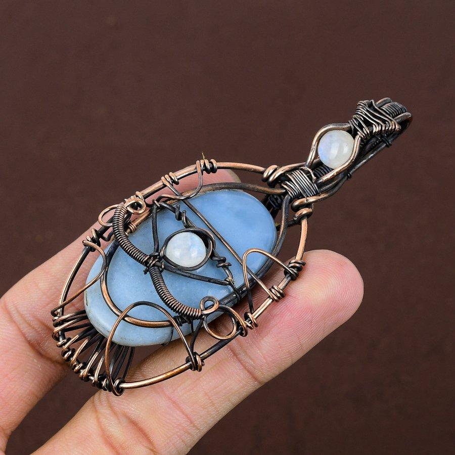 Natural Howlite Jasper Gemstone Handmade Copper Wire Wrap Pendant 3.39" i4l03