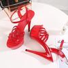 Catwalk Artifact Model High Heels Fine with Sexy Black Platform 15cm Heels Ultra-High-Heel Sandals