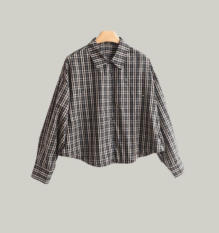 Women's Retro Plaid Color Block Button-Down Long Sleeve Shirt - 2025 Autumn/Winter Loose Fit Slimming Casual Top