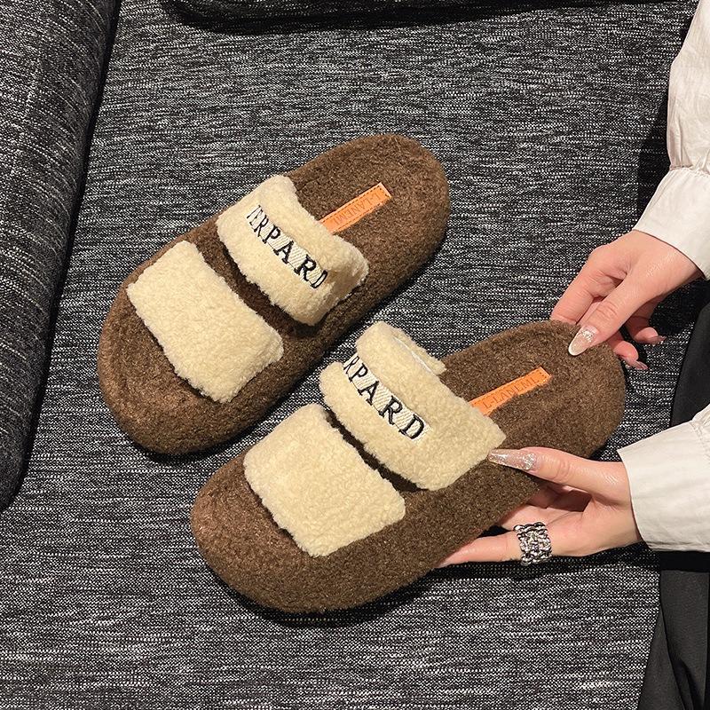 Fashion Outerwear Autumn and Winter New Thick-soled Cotton Slippers Fluffy Slippers Women's Home Fluffy Warm Slippers