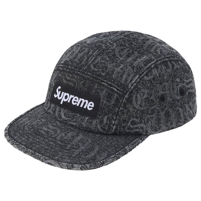 815741 Джинсовая кепка-кемпер Supreme с вышивкой Old English Черная One-Size