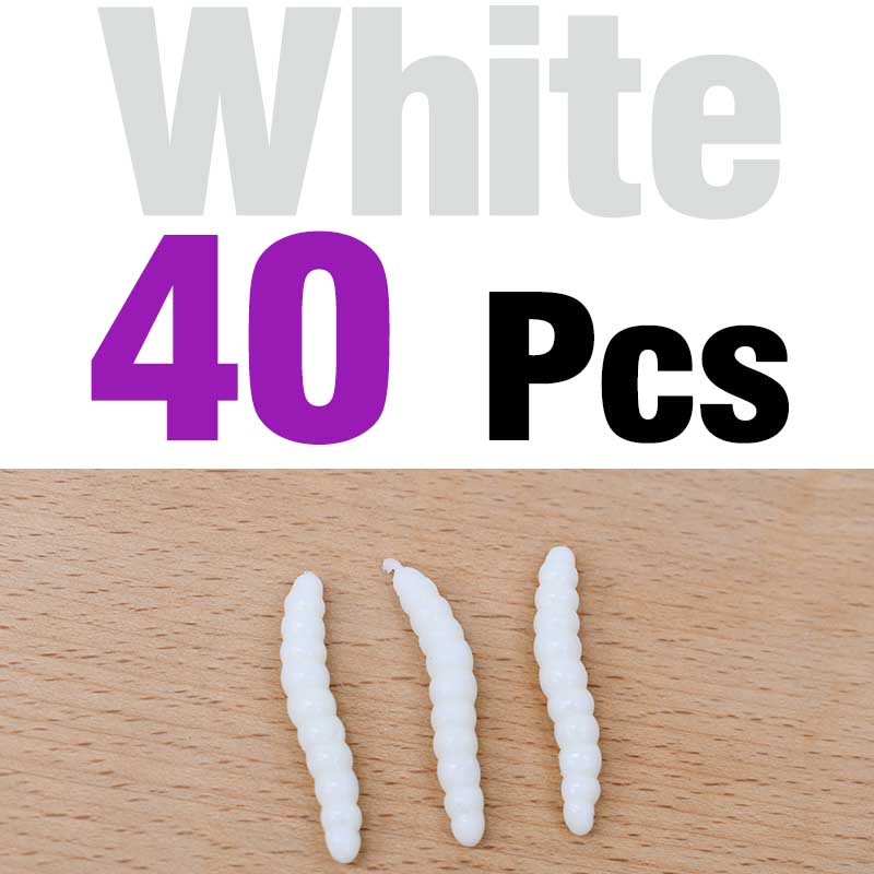 MNFT 40PCS 3.8cm 0.6g Bass Fishing Worms Lures Green/White Silicone Soft Maggot Baits Bread Worm Fishing Lure