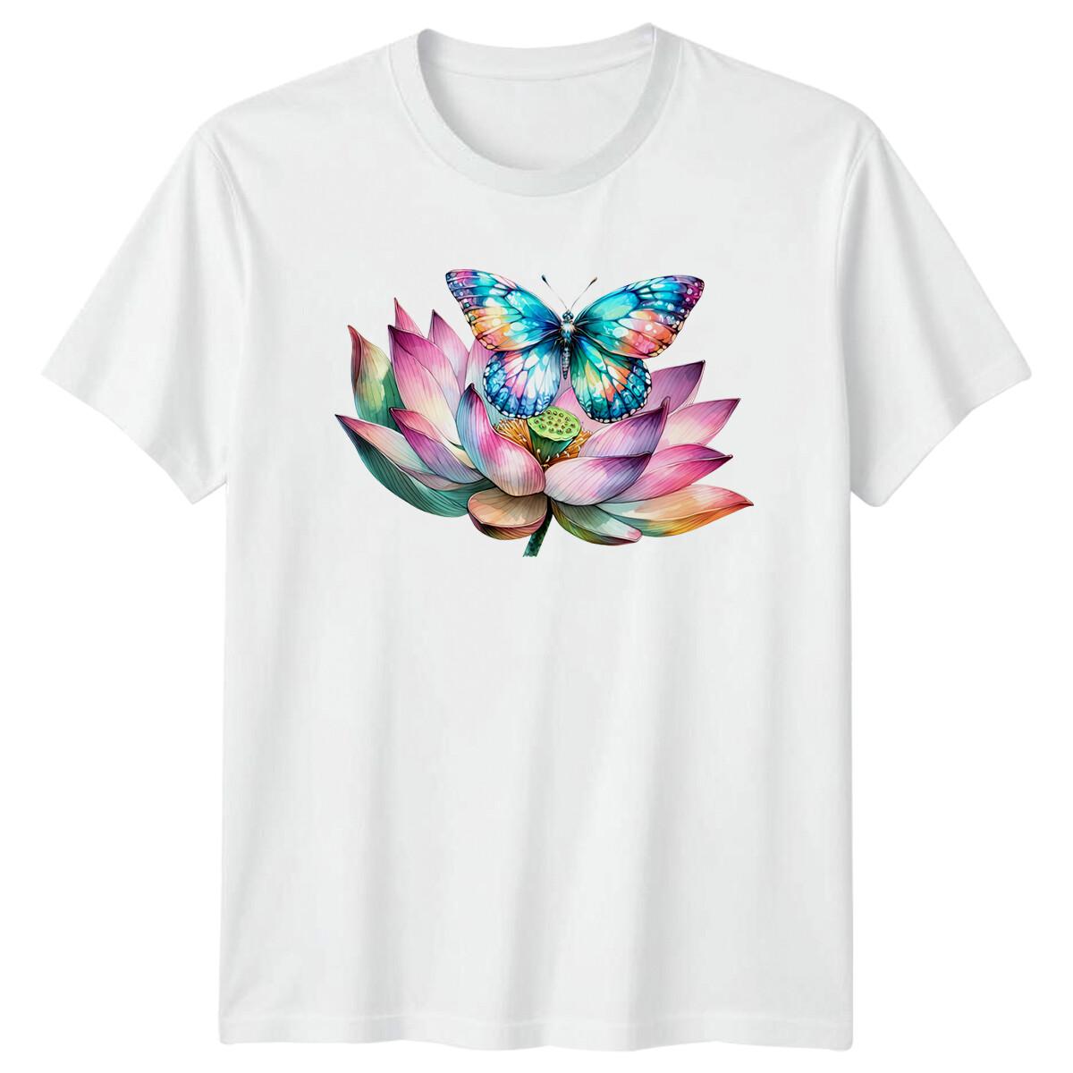 

Женская футболка для йоги с лотосом и бабочкой, цветочная футболка с природой XL