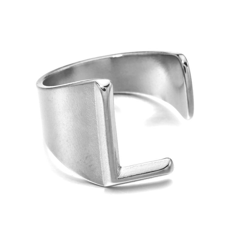 18K Gold Stainless Steel Letter Ring – Fashionable Open European & American Style, Women's Adjustable Titanium Steel Ring