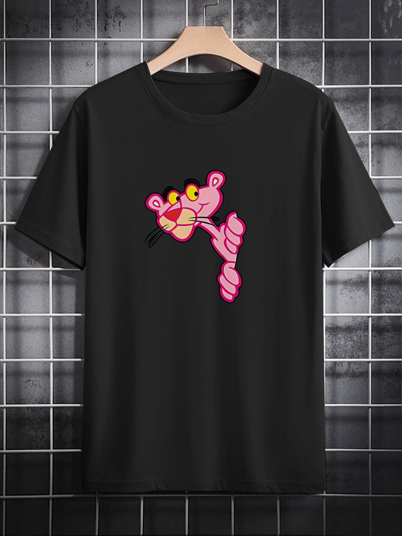 Casual Crew Neck T-shirt with Fun 3D Cartoon Print – Black Short Sleeve Tee XXXXL
