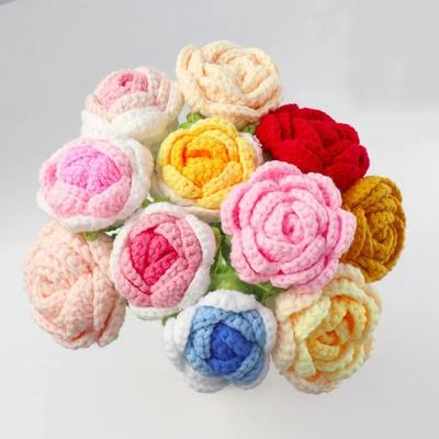 Bouquet de Roses Tricotées Fleurs au Crochet Cadeau Invité Mariage Fleur Tissée Main Finie Décoration Maison Fête