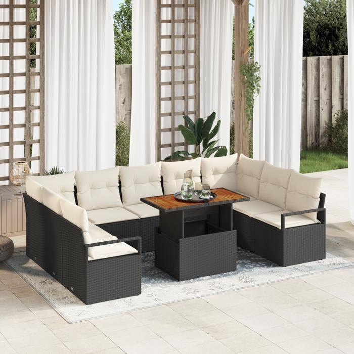 VidaXL 10-Piece Garden Sofa Set with Cushions Black Poly Rattan 3358490