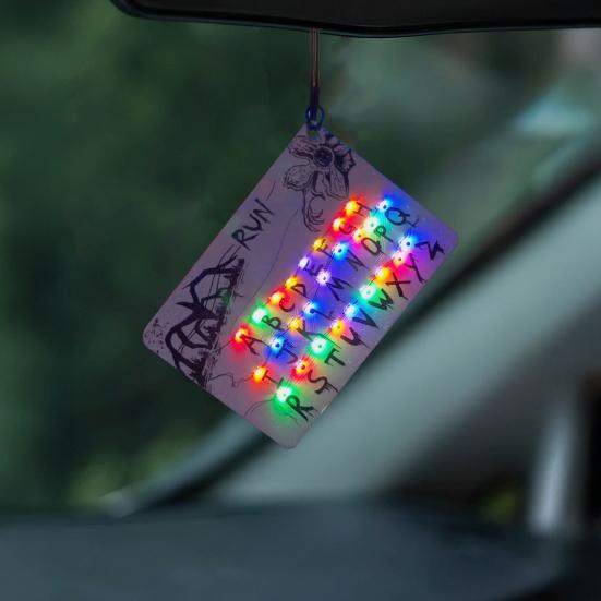 LED Card Down LED Car Ornament Glowing Pendant Light Novelty Upside Warning Keychain for Rearview Decor