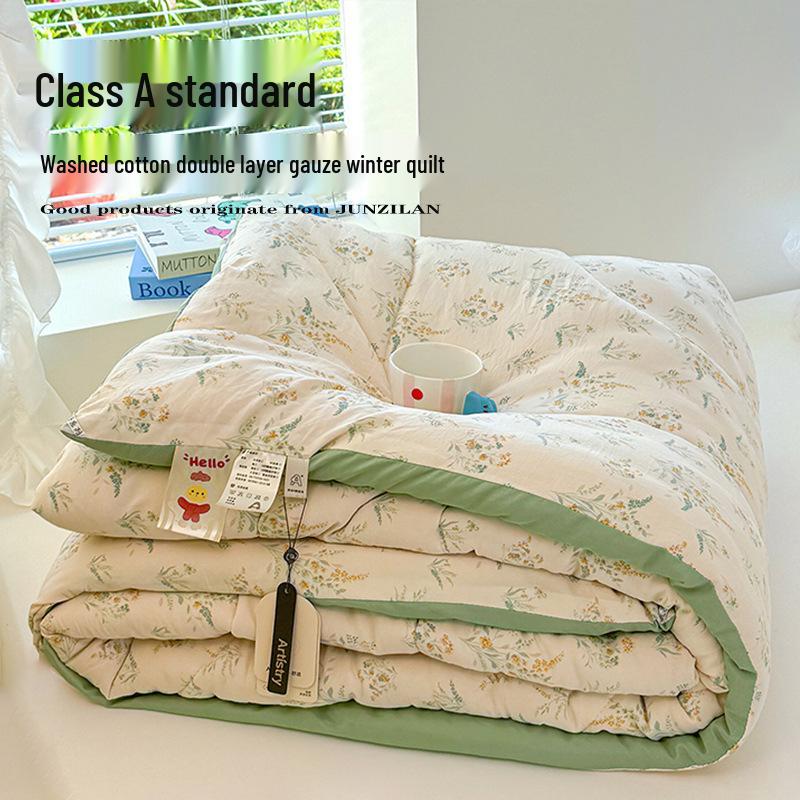 Class A Double-layer Gauze Washed Cotton Quilt - Thickened and Warm for Winter and Spring (3-4 lbs) Single Quilt Core