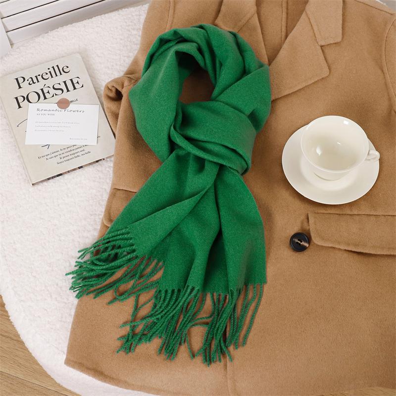 30*180cm Korea Styles Solid Color Cashmere Winter Warm Women Scarf Thicken Shawl Tassels Pashmina Hijab Wrap Windproof Foulard