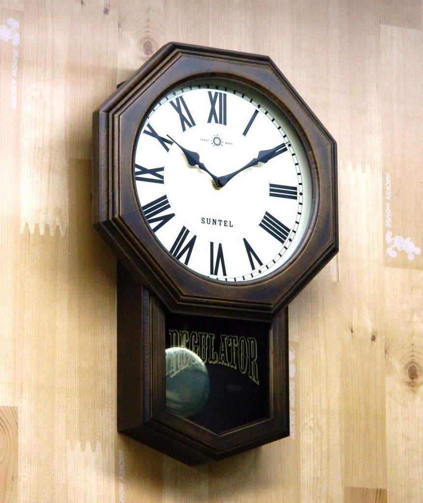 Santeru Wall Clock, Brown, 400 X 260 X 70mm, Standard Radio-Controlled Pendulum Clock (Octagonal), Roman Numerals, SR07-R