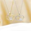 Women's Gold-Plated Copper Heart Pendant Necklace with Zircon Inlay