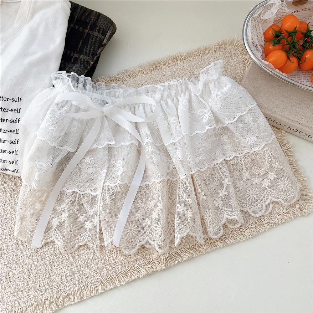 White Floral Ballet Lace Mesh Half Skirt - Women's Spring/Autumn Korean Style