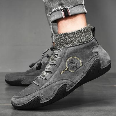 Large Size High-top Men's Shoes Trendy Shoes European and American Autumn and Winter Octopus Men's Casual Leather Boots Korean Style Trendy Bean Shoes