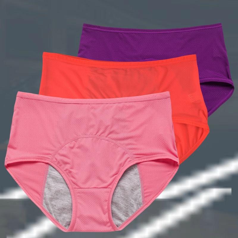 3pcs Women's Physiological Panties L-8XL Leak Proof Menstrual Comfortable Waterproof Plus Size Mid Waist Period Underwear