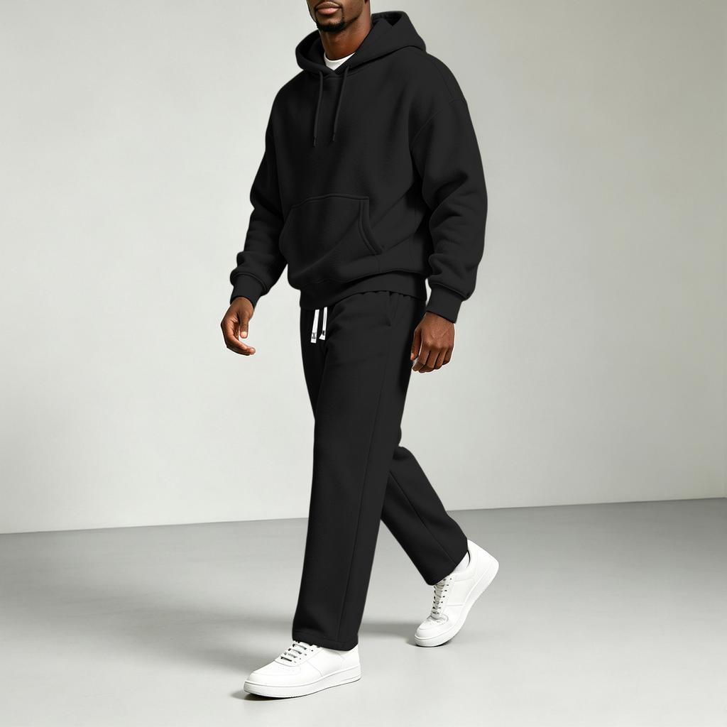 Men's Casual Color Hooded Sweatshirt Set Loose Fit Comfort Everyday Pullover