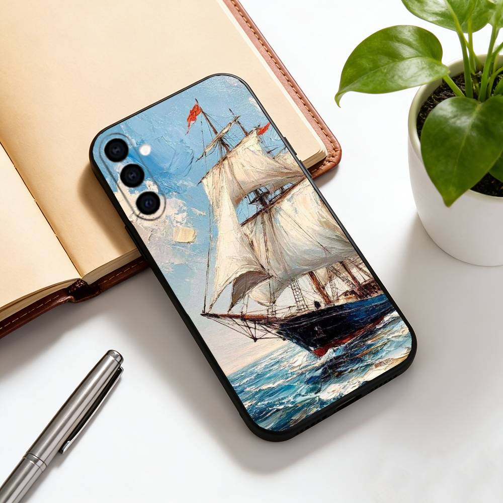 

Oil painting sailboat Phone Case For Samsung Galaxy A73,A72,A71,A70,A53,A52,A51,Soft Silicone Black Cover Samsung a73 5g