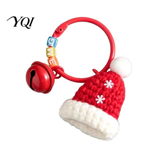 Crochet Christmas Keychain Yarn with Bell, Handmade Tree Hat Glove Wreath Holiday Gift for Friends Key Ring Pendant, Bag Charm Accessory Backpack,