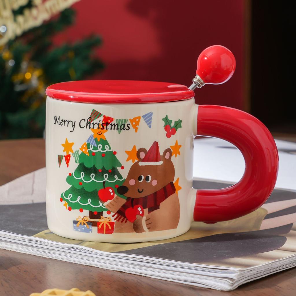 Christmas Gift Mug with Lid Spoon Santa Cup Christmas Eve with Small Gifts for Employees and Customers