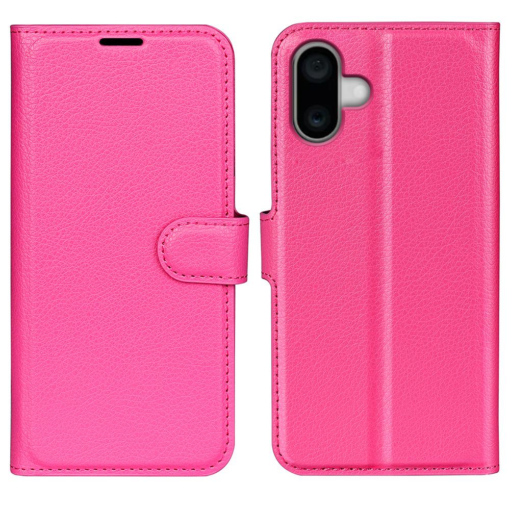 For iPhone 16 Wallet Case Litchi Texture Shockproof Leather Flip Stand Phone Cover