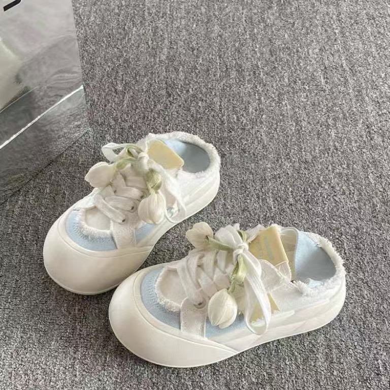 Summer thin breathable board shoes new thick-soled two-wear bread shoes canvas shoes