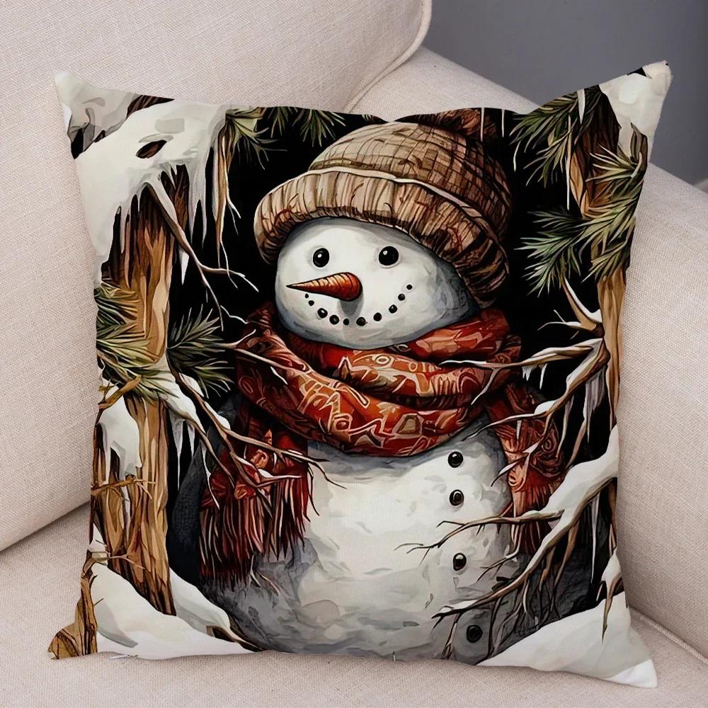 Frohe Weihnachten Kissenbezug Doppelseitiger Druck Deko Niedlicher Cartoon Schneemann Kissenbezug Plüsch Weihnachtsmann Kissenbezug für Sofa Zuhause Auto