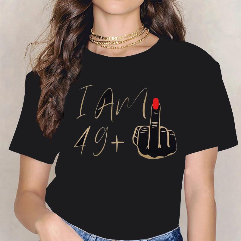 50th Birthday Party Tee for Mom I Am 49 Middle Finger T Shirts Daily Casual Harajuku 50th Birthday Gifts for Women Tshirt Tops