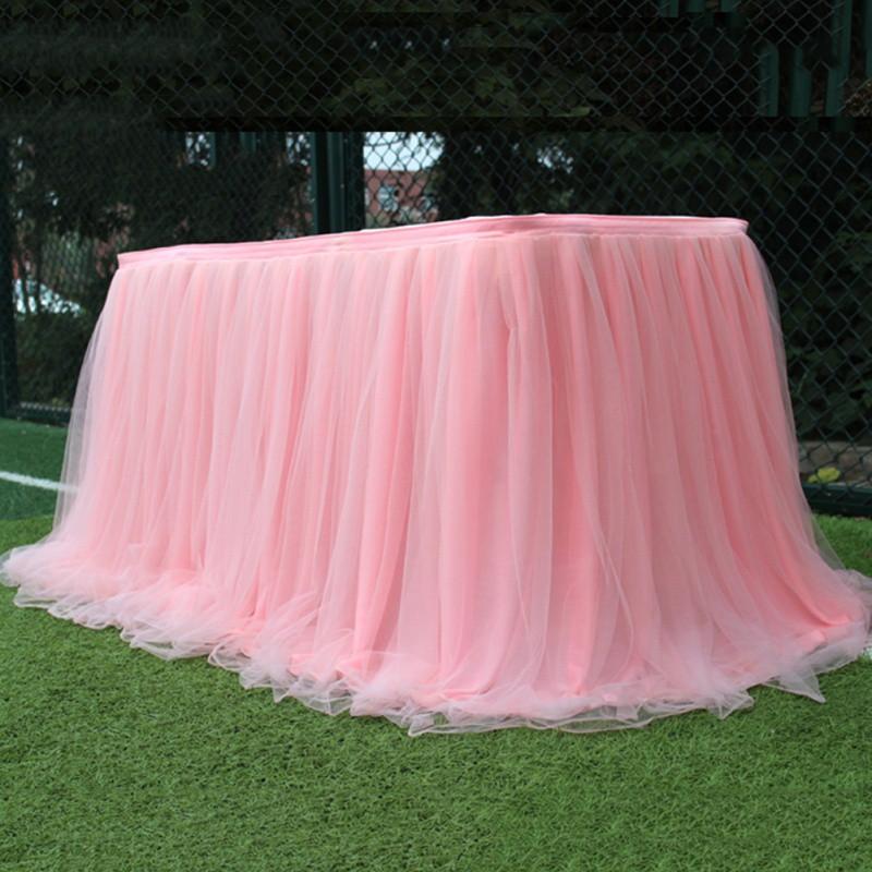 Tulle Table Skirt Elastic Mesh Tulle Tableware Tablecloth For Holiday Party Table Skirt Baby Shower Wedding Party Decor 100x75cm