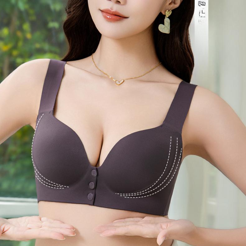 Seamless Underwear Women's Front-buttoned Bra No Underwire Gathering Bra Thin Vest Bra Push Up Bra