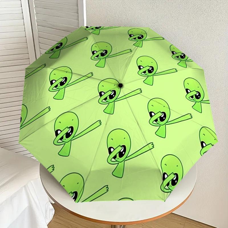 1pc Green Alien Pattern Automatic Umbrella Durable Iron Frame & Plastic Handle, Gift for Men & Women, Sturdy Construction yy250905164