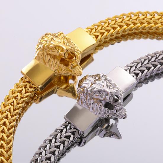 Men Bracelet Lion Decor Hip Hop Style Bracelet Round Smooth