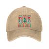 Holly Jolly Christmas Tree Bow Striped Decor Washed Baseball Cap Outdoor For Womens Unisex FeUnisex