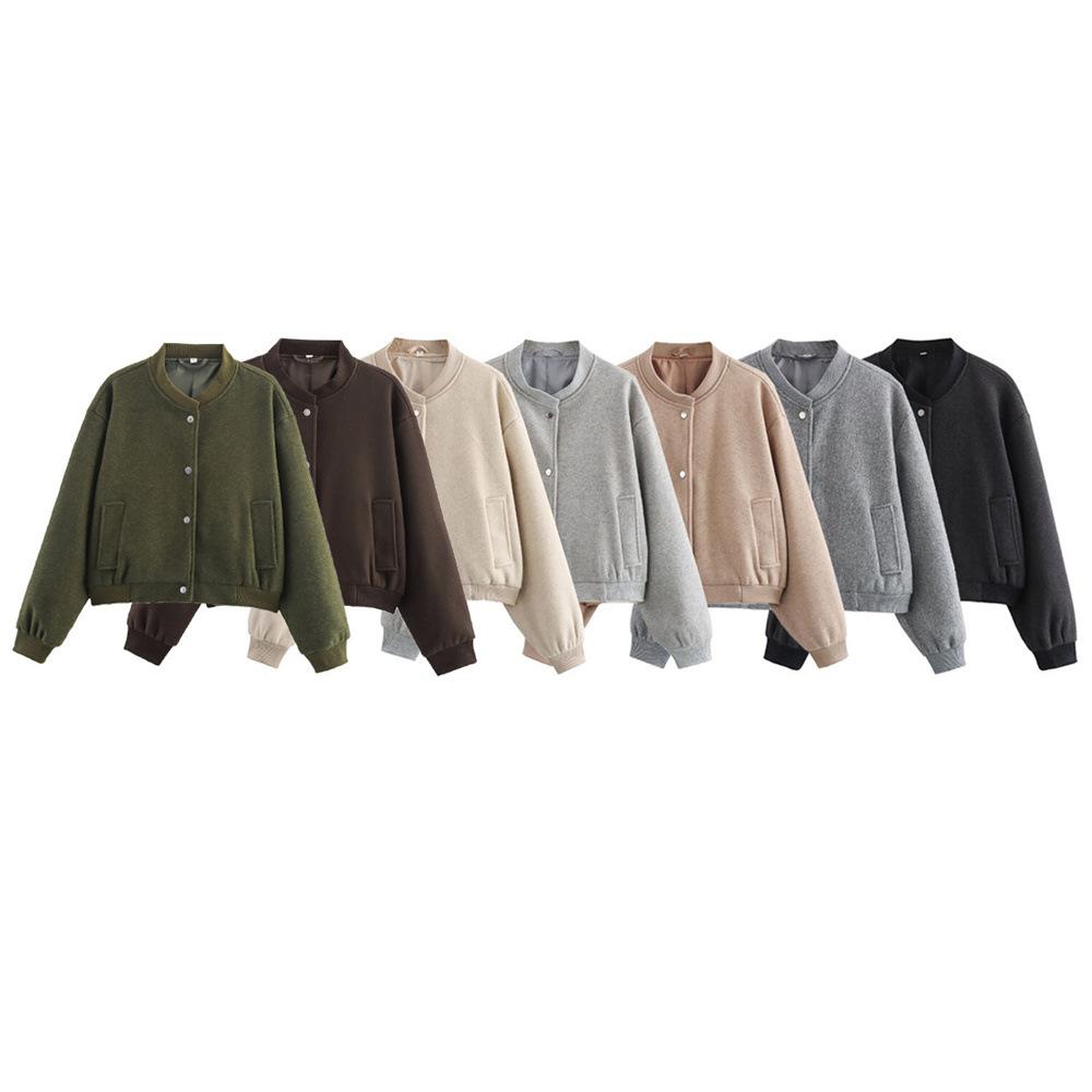 Foreign trade Europe, America, spring and autumn casual versatile long-sleeved single-breasted soft pilot short jacket
