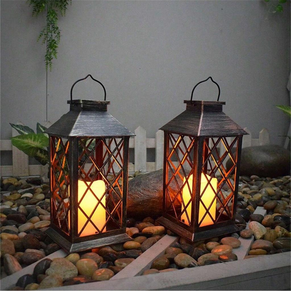 Solar Lamp LED Warm Light Flameless Candles Hanging Hollow-out Lanterns Garden Porch Yard  Patio Lawn Outdoor Party Decorative