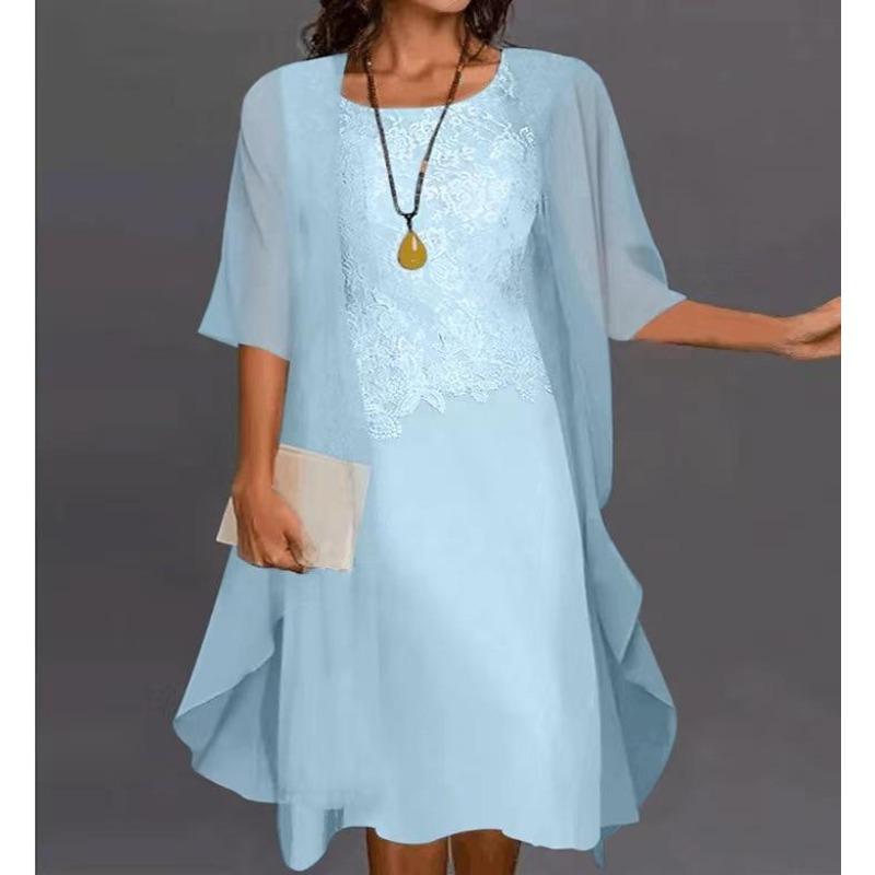 Women's Lace Layered Midi Dress with Flared Sleeves In Multiple Colors