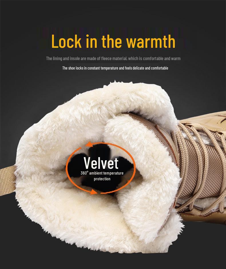 Men's Winter Snow Boots: Plus Velvet Lined, Warm, Cozy Cotton, Cross-Border, Large Size, Hiking & Combat Boots, Desert Style.