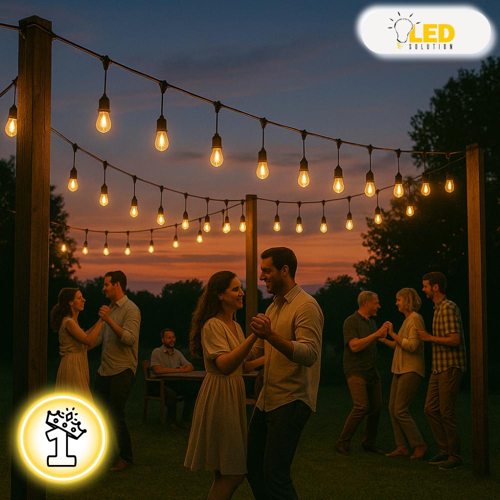 Gartenlichtkette 10m x 20 E27 Glühbirnen wasserdicht IP65 ganzjährig