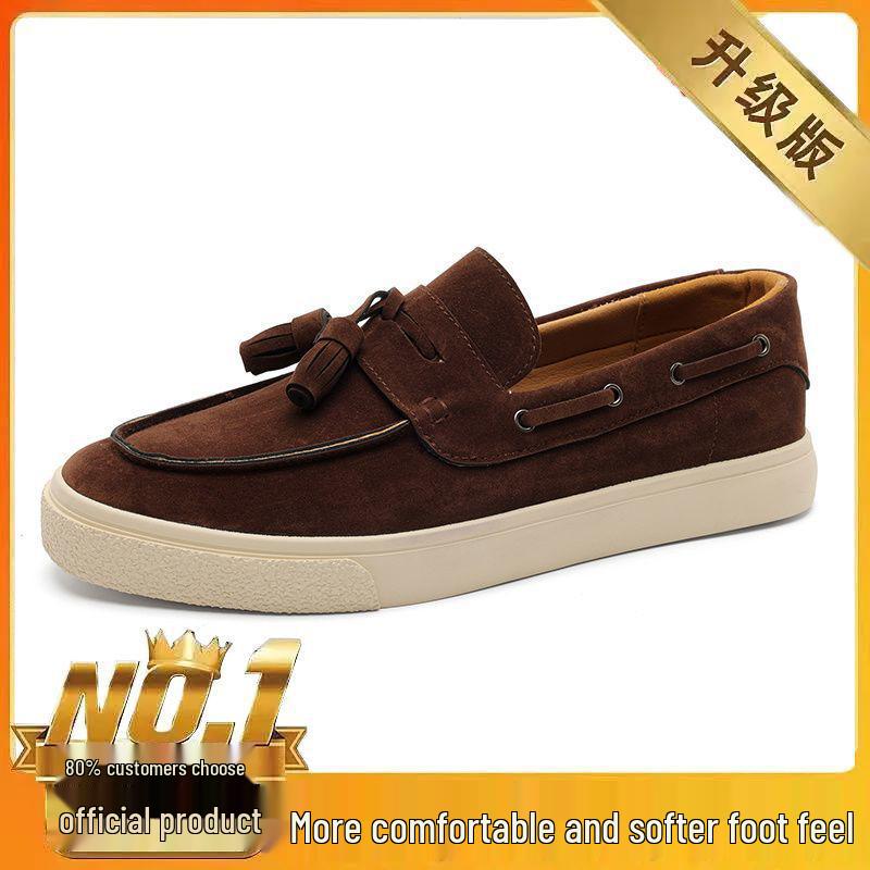 

Мужские легкие лоферы с кисточками - Кожаные замшевые слипоны на мягкой подошве 40 Standard