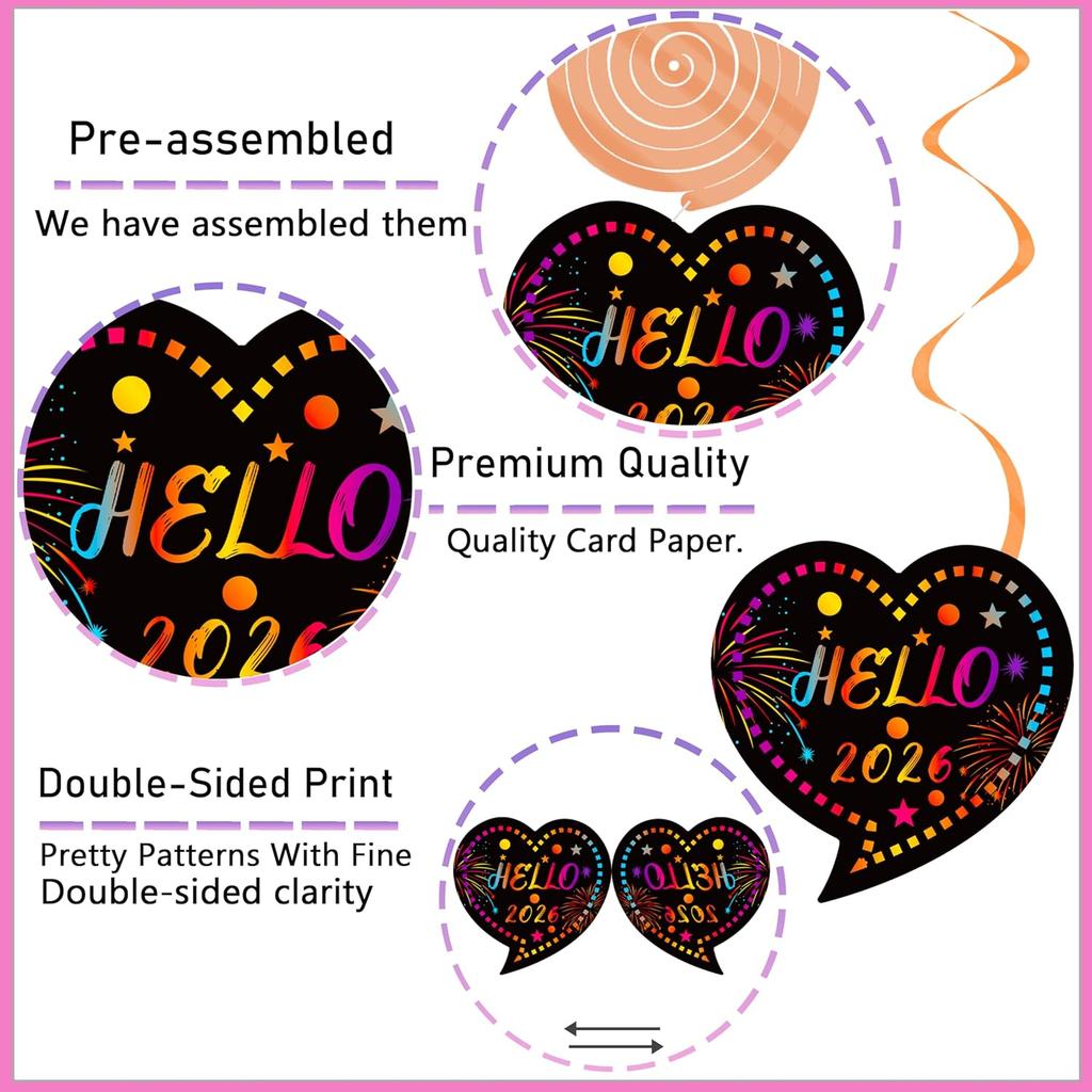 2026 Happy New Year Hanging Swirls New Years Party Decorations New Years Eve Ceiling Swirls Happy New Year Hanging Streames for Colorful New Year
