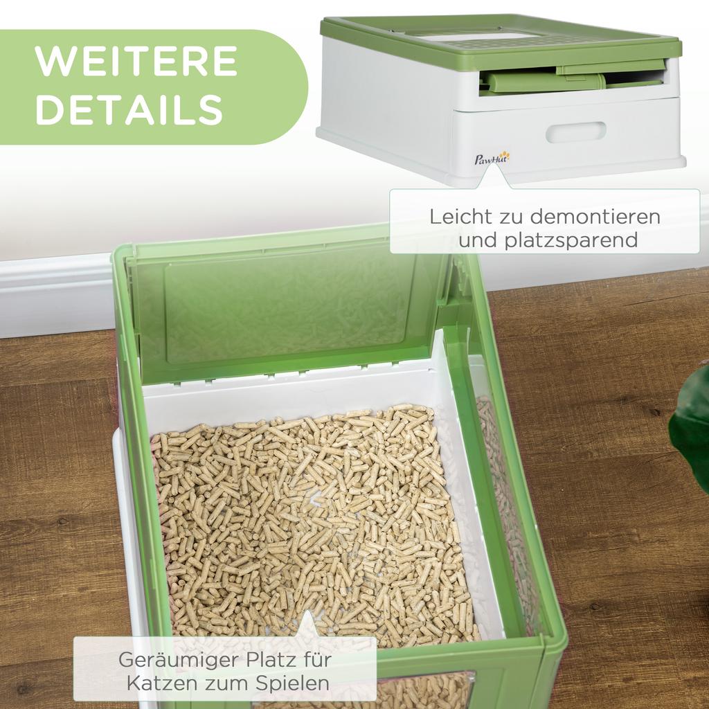 Hooded Cat Litter Box, Portable Pet Toilet, with Scoop, Front Entry - Emerald Green