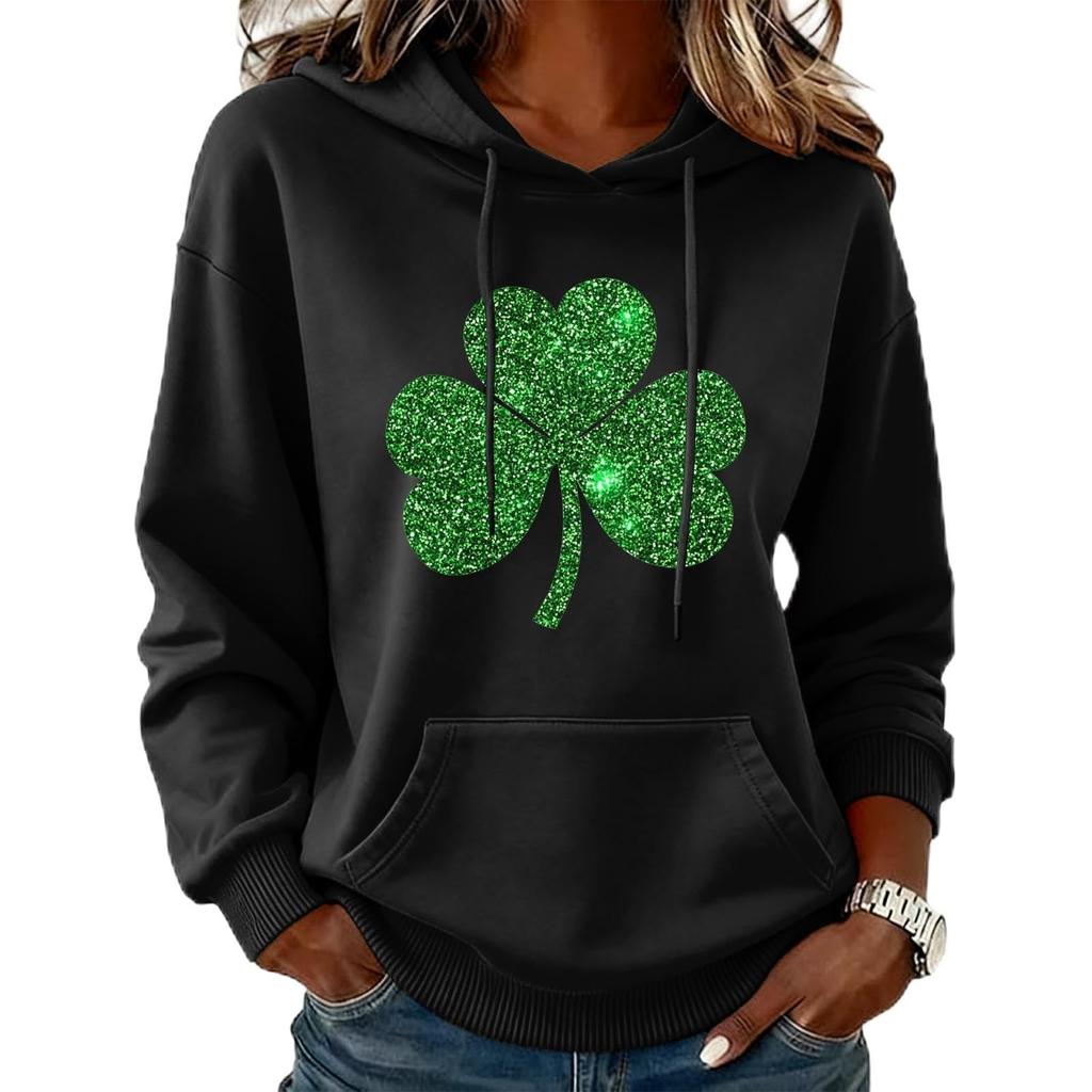 Women's Fashion Casual Long Sleeve Hooded St. Patrick's Day Print Sweatshirt