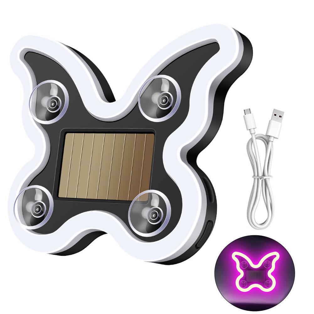 Solar Car Triangle Window Butterfly Shape Lamp Suction Cup LED Ambient Light USB Rechargeable Atmosphere Neon Light