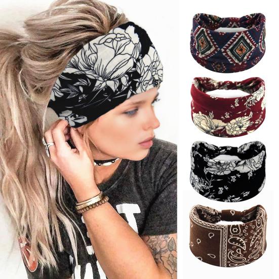 Large Bandeau Bohème Respirant Extensible Yoga Entraînement Cheveux Noués Femmes Africaines Filles Enveloppement de Tête Accessoires pour Cheveux