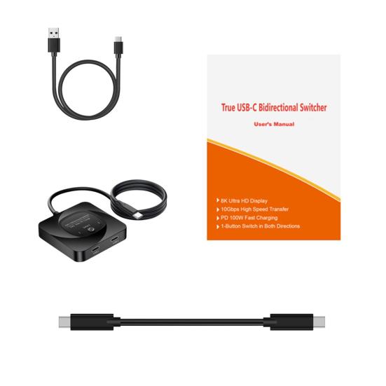 1 Set Bidirectional Switcher 8K@60HZ USB-C KVM Switcher with PD100W Charging 10Gbps Transmission Switcher for Phone Computer